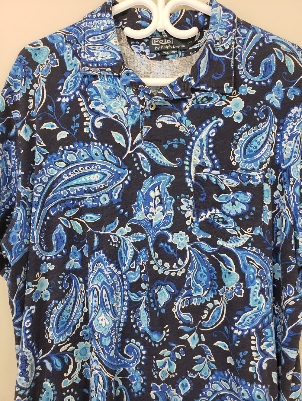 Polo Ralph Lauren Blue Vintage Paisley All-Over Print Mens Polo Shirt Size XL - Picture 4 of 9